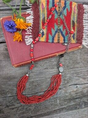 Southwestern Style Red Beaded Multi-Strand Necklace